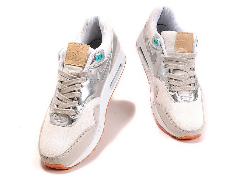 Nike Air Max 1 87 fourrure Chaussures Femmes d Argent Blanc (3)